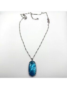 Kendra Scott Silver Tone Long Necklace With Blue Pendant